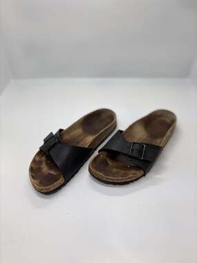 Birkenstock Madrid Black Single Strap Buckle Slide Sandals